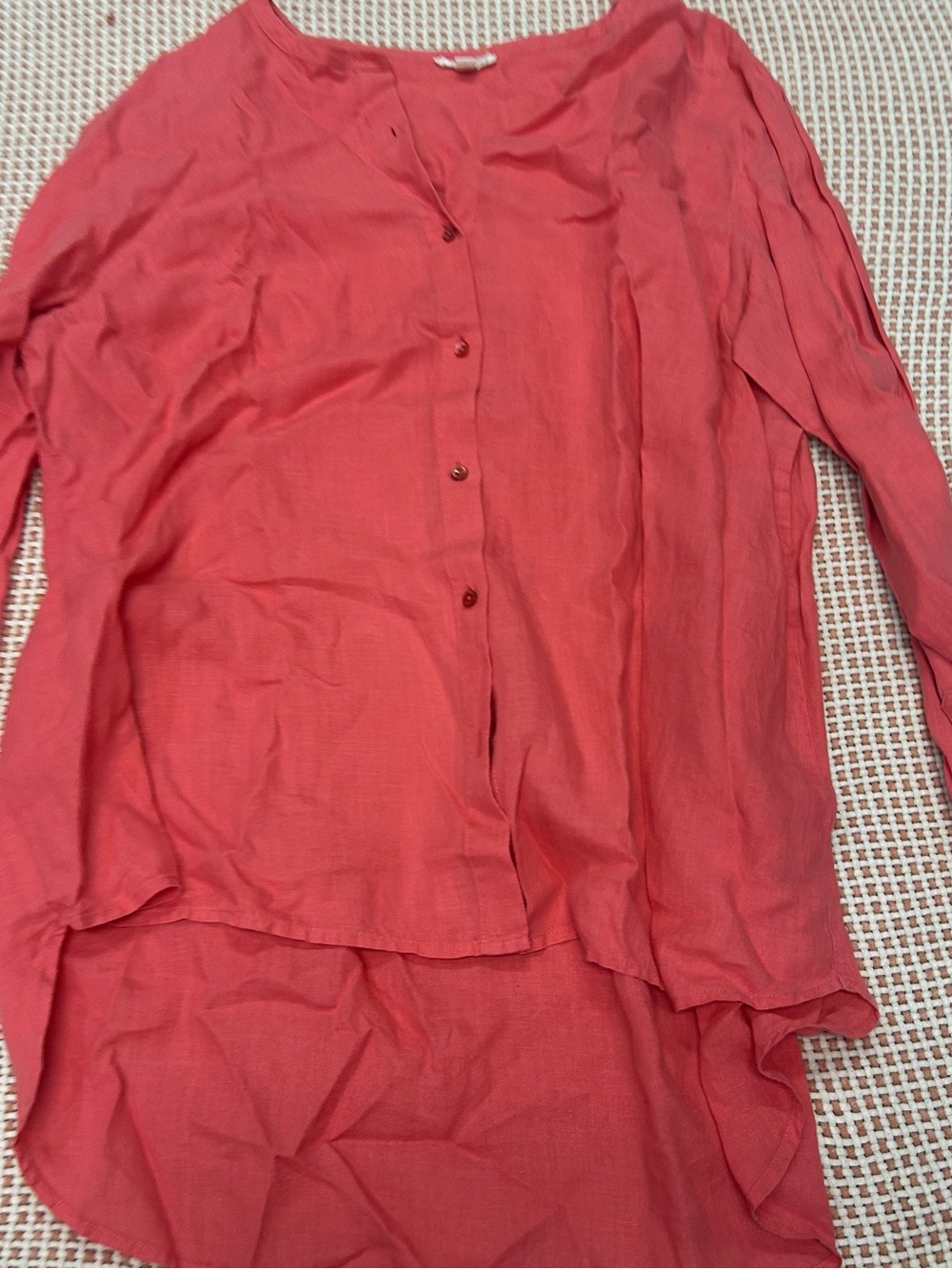 100% Oragnic Linen Eileen Fisher XL Womens Button Up Blouse in Coral
